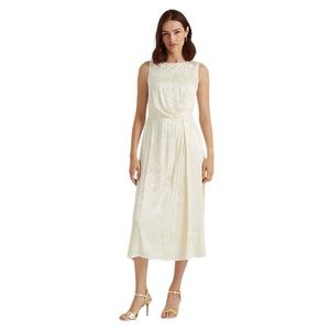 Ralph Lauren Cream Paisley Jacquard Satin Midi Dress Size 10